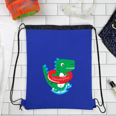 Personalised Dinosaur Blue Swim Bag Extra Image 2